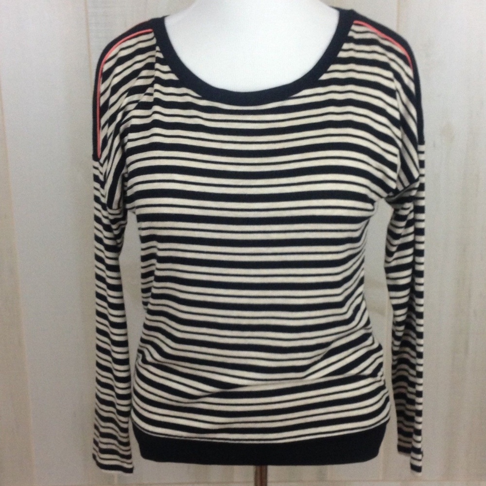 Joan Vass Black Ivory Striped Raglan Knit Top - S